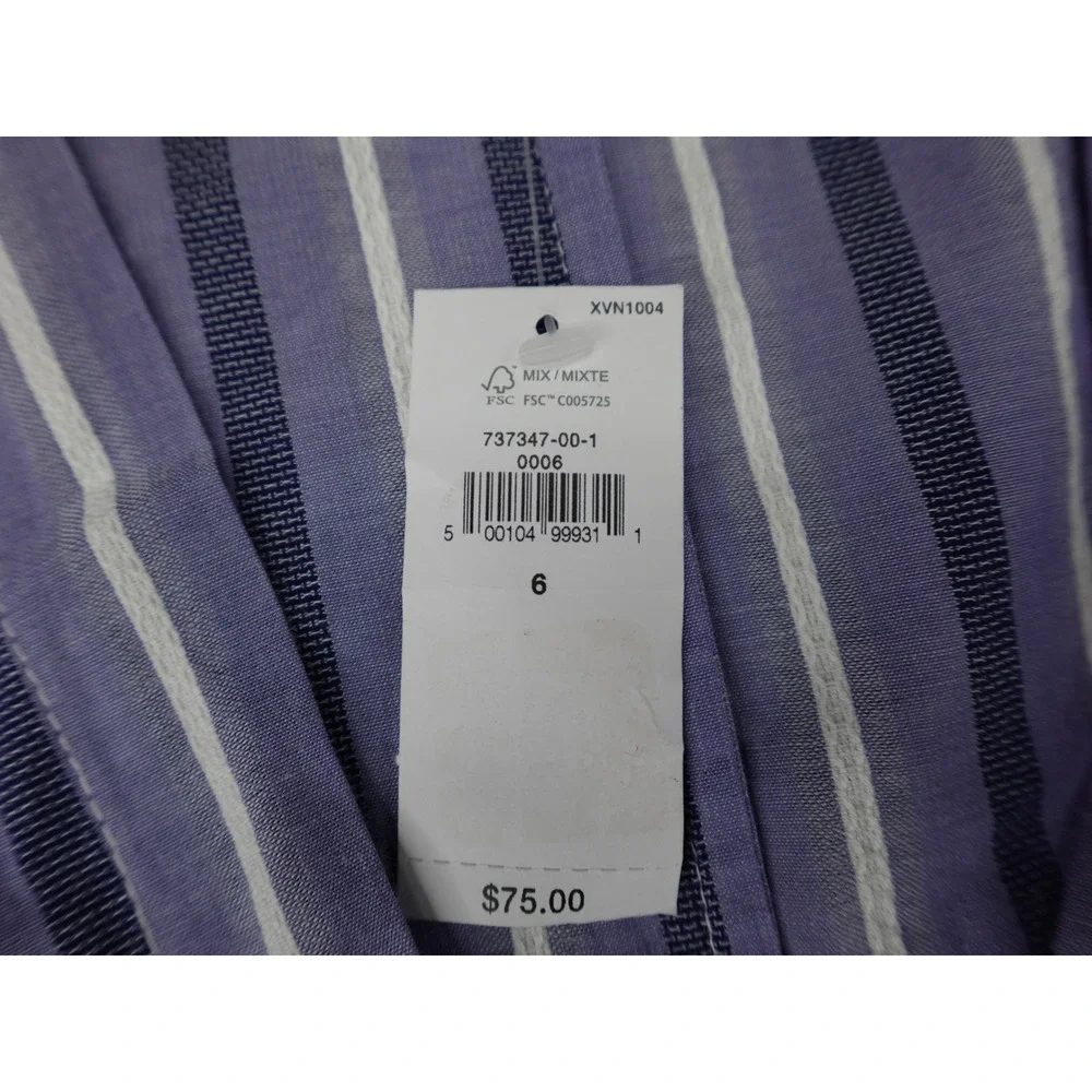 Banana Republic V-Neck Blouse Womens 6 Purple Striped Puff Sleeve 737347-00-1